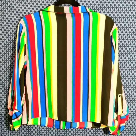 Liberty Love - Bright & Colorful collard crop top with vertical stripes. Size- L - Picture 4 of 4